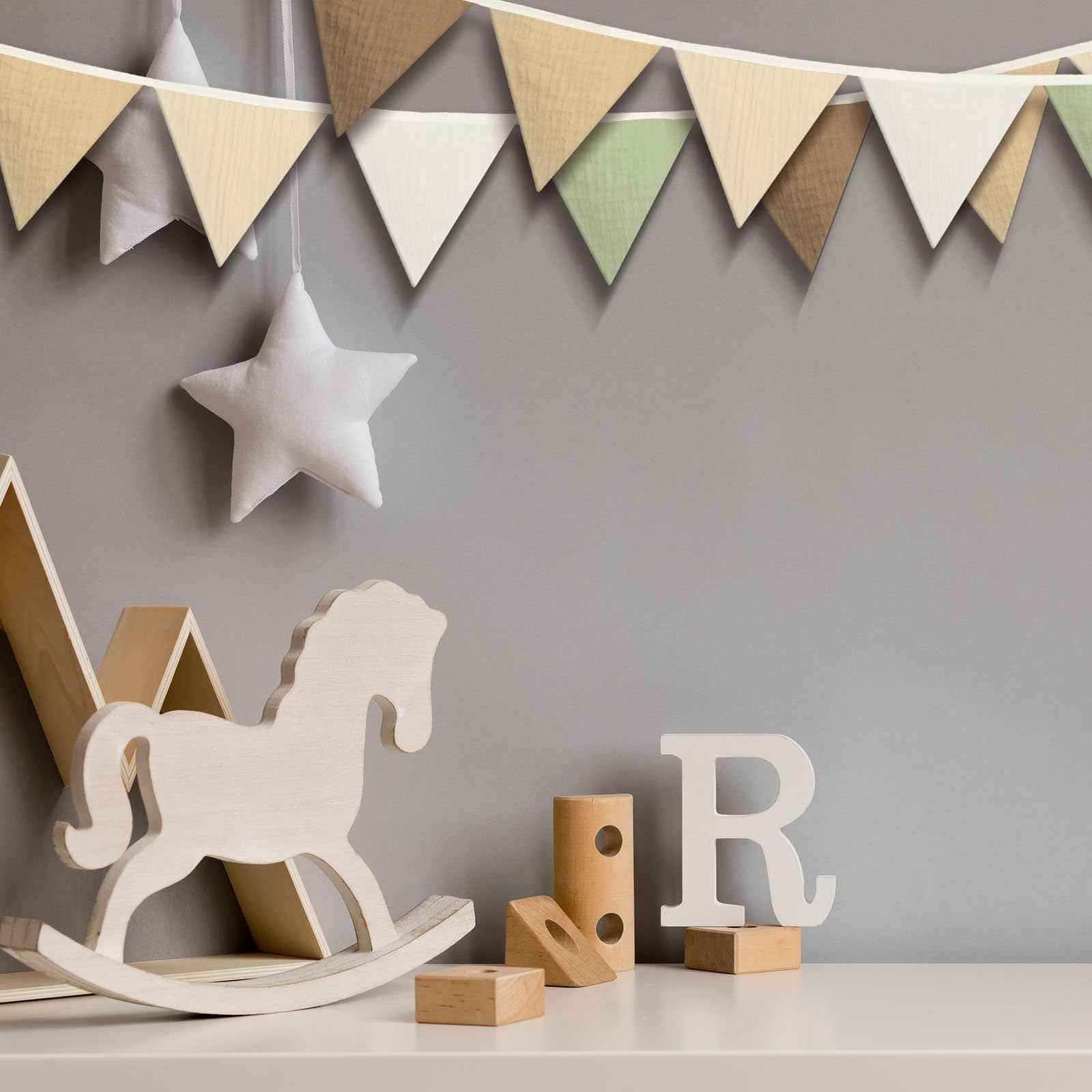 Oudain Banderines triangulares de 15 pies, 2 guirnaldas triangulares para guardería, decoración de bebé, cumpleaños, boda, fiesta o evento, cada una de 8 pies (color bohemio)
