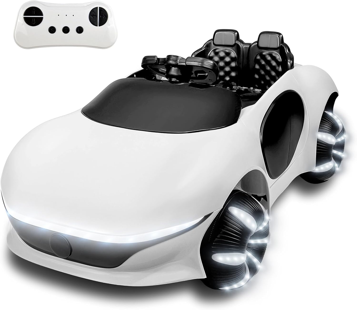 SEALIGHT 12V Kids Ride On Car Truck w/Parent Remote Control, Electric Car for Kids Children Ride On Truck Toddler Electric Vehicle with Double Doors/Safety Belt/LED Lights/Music Player/Bluetooth White