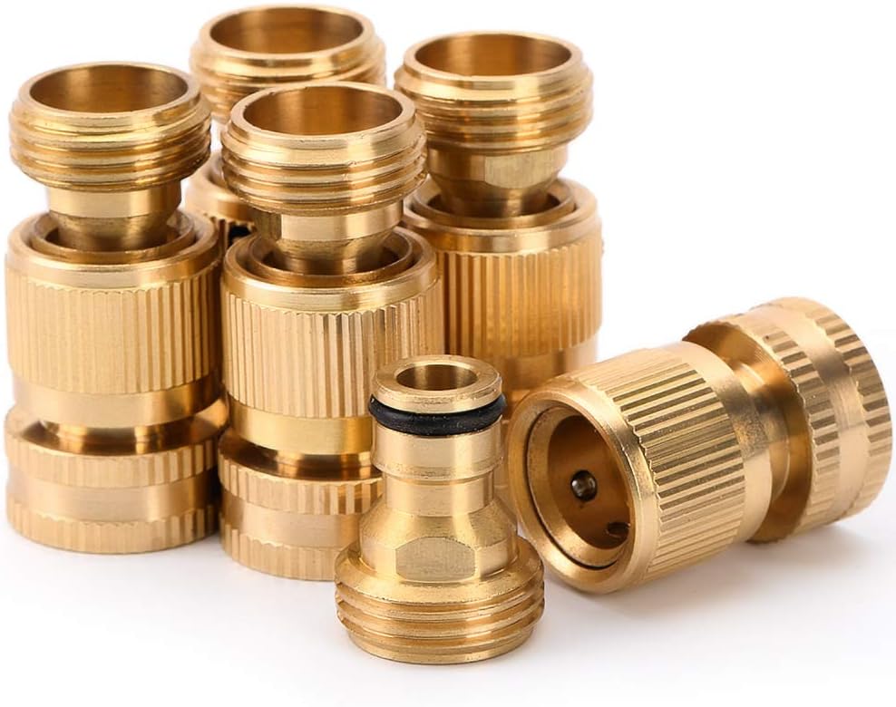Garden Water Hose Quick Connectors 3/4 Inches Brass Easy Connect Hose Adapter(5 Sets of Male & Female Connector) with Extra Rubber Washers