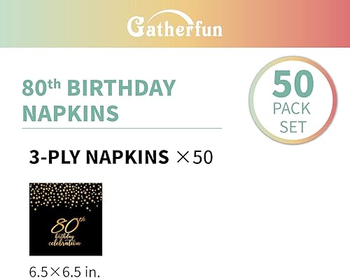 Miniatura 21 de Gatherfun 50th Birthday Napkin Disposable Paper Napkins Black and Gold Party Decorations Tableware for Men Woman 50 Birthday Party（6.5X6.5in, 3-Ply