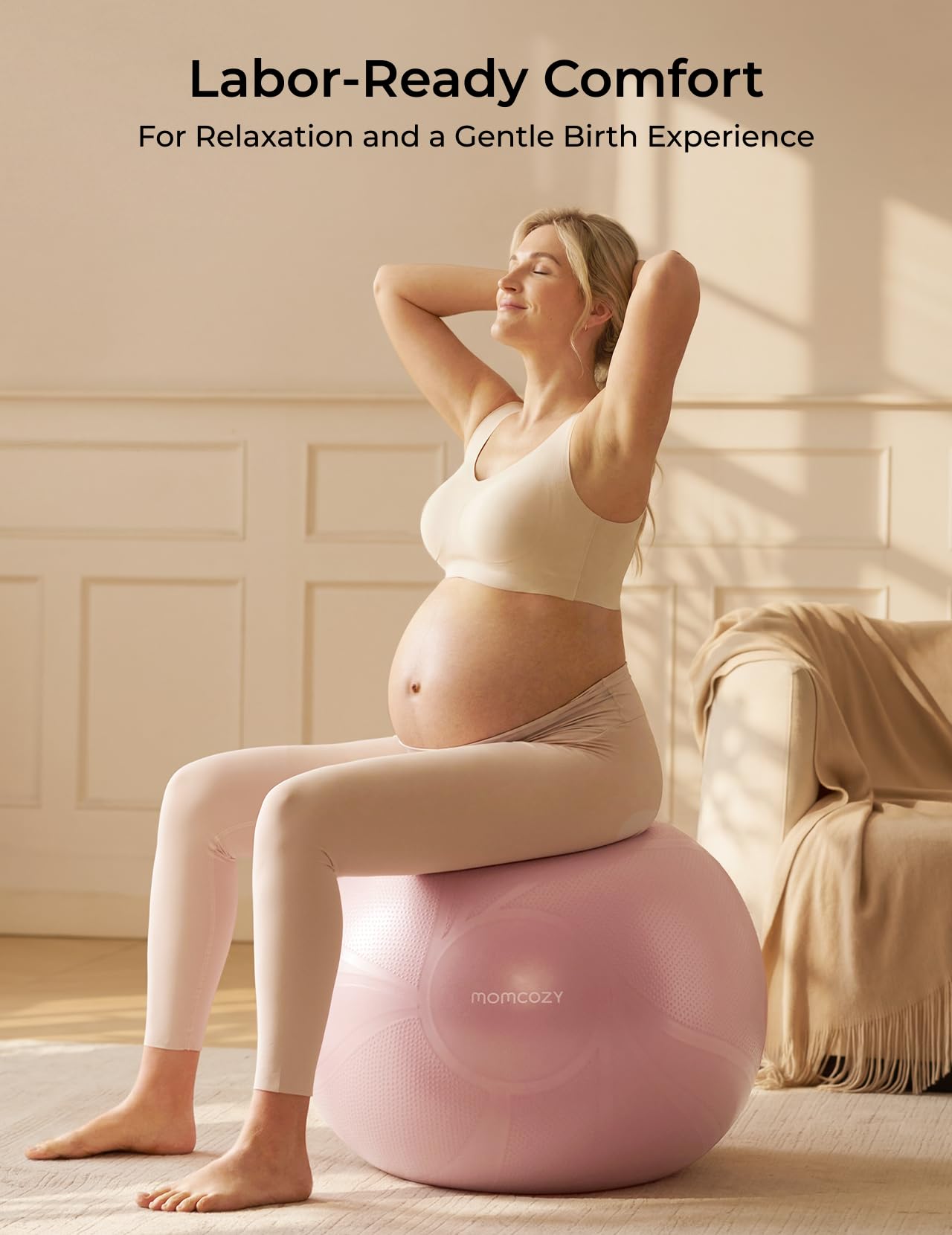 Momcozy BirthEase Maternity Ball Set, Birthing Ball with App Full-Journey Courses, BPA-Free PVC & Anti Burst Exercise Yoga Ball for Maternity, Labor, Physio, Recovery - 4