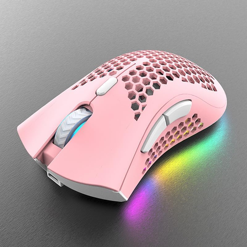 TukeSM 2.4G Lightweight Hollow Hole RGB Wireless Rechargeable Game Luminous Computer Office Mouse (Pink RGB)