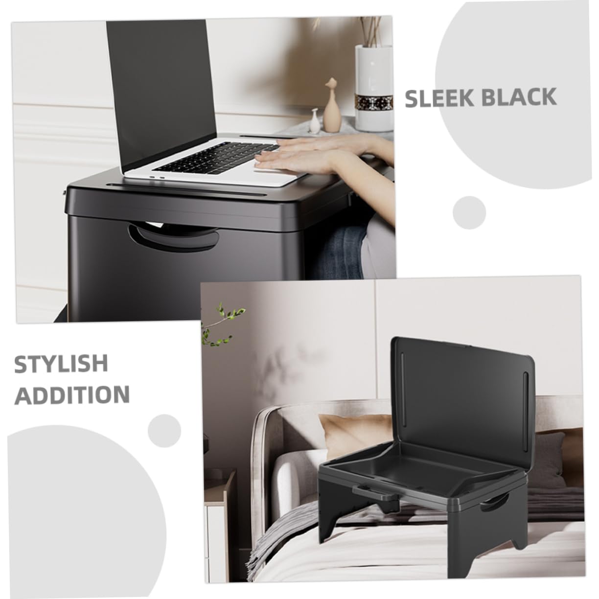 Tragbarer, faltbarer Schoßschreibtisch mit Staufächern, multifunktional, leicht, Laptop-Tablett für Erwachsene, ideal für Studium, Essen und Reisen, Schwarz