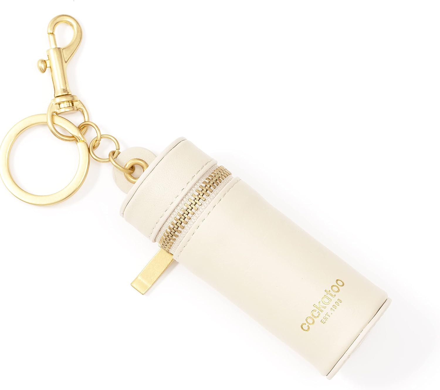 Cockatoo Nappa Leaeher Zipper Lipstick Holder Keychain Chapstick Case with Keyring (TrueRed)