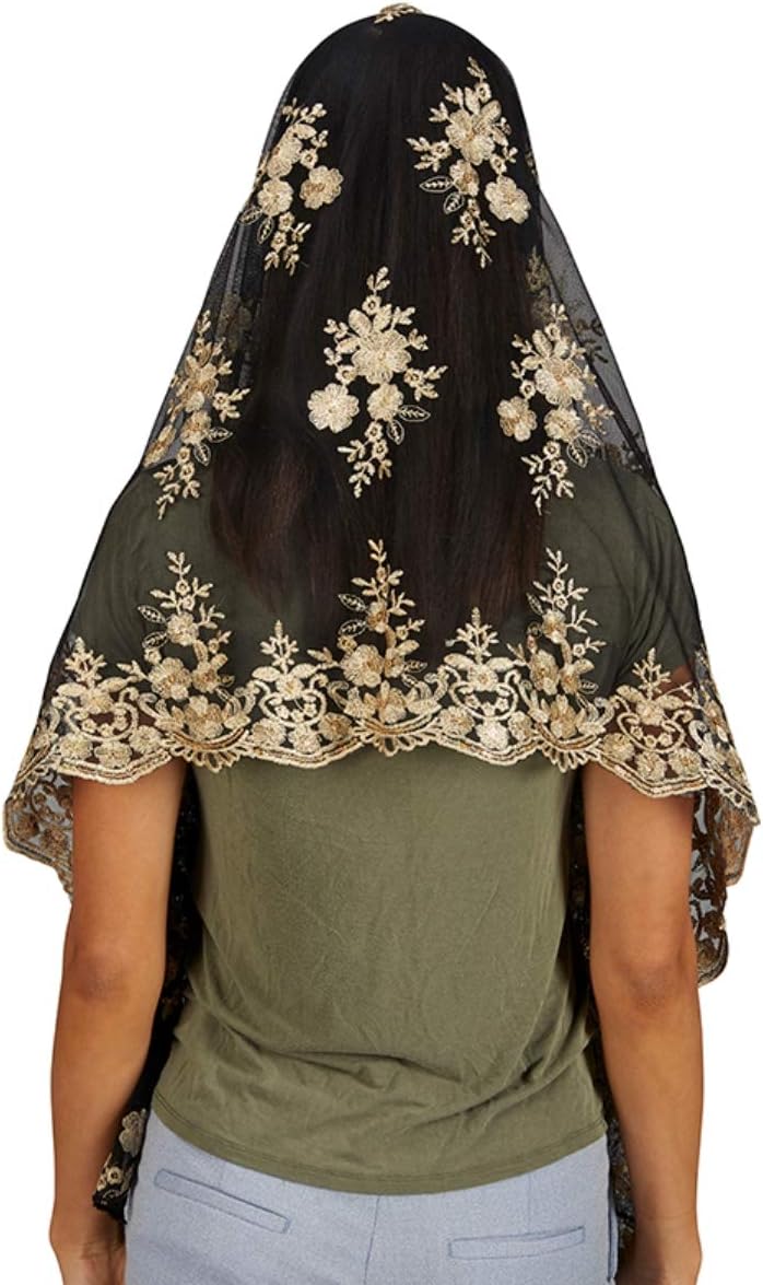 Needzo Two-Tone Gold Tone and Black Long Chapel Veil, 68 Inch