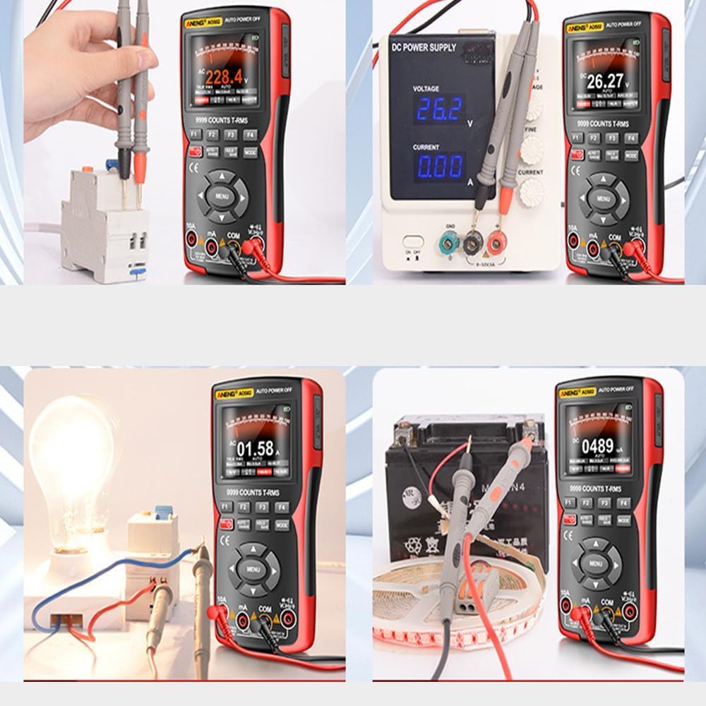 3-in-1 Handheld Digital Oscilloscope Multimeter with Signal Generator, Automatic Range, Battery Powered, Red, for Automotive and Electrical Diagnostics