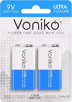 Voniko 2-Pack 9V Batteries, Long-Lasting 9 Volt Battery for Smoke Detector, Fire Alarm and Household Devices, Leakproof, 7-Year Shelf Life