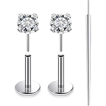 20G 18G 16G F136 Titanium Threadless Flat Back Earrings Nose Studs Tragus Forward Helix Conch Cartilage Lobe Earrings Medusa Labret Snake Bite Monroe Lip Ring Piercing Jewelry For Women Men