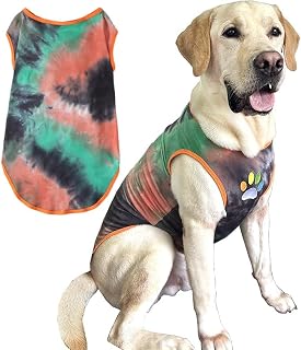 Summer Tie Dye Dog Clothes Cool Breathable Cotton T-Shirt - Medium, Large, XL (Green/Orange)