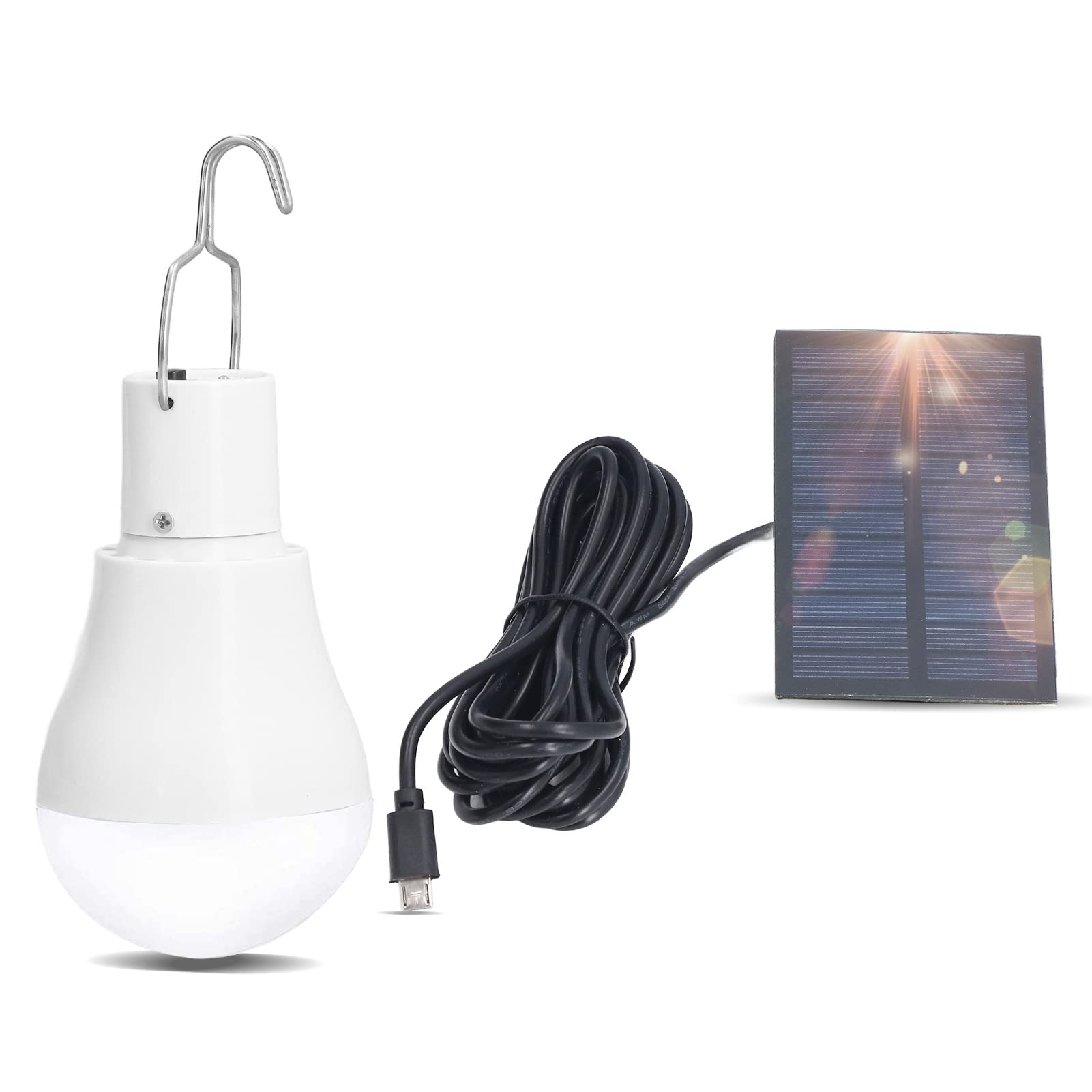 Solar Light Bulbs, Portable Outdoor Solar Emergency Light Bulbs USB Solar Tent Light LED Shed Lights for Outdoor Camping Emergency, Home Power Failure, with Hook