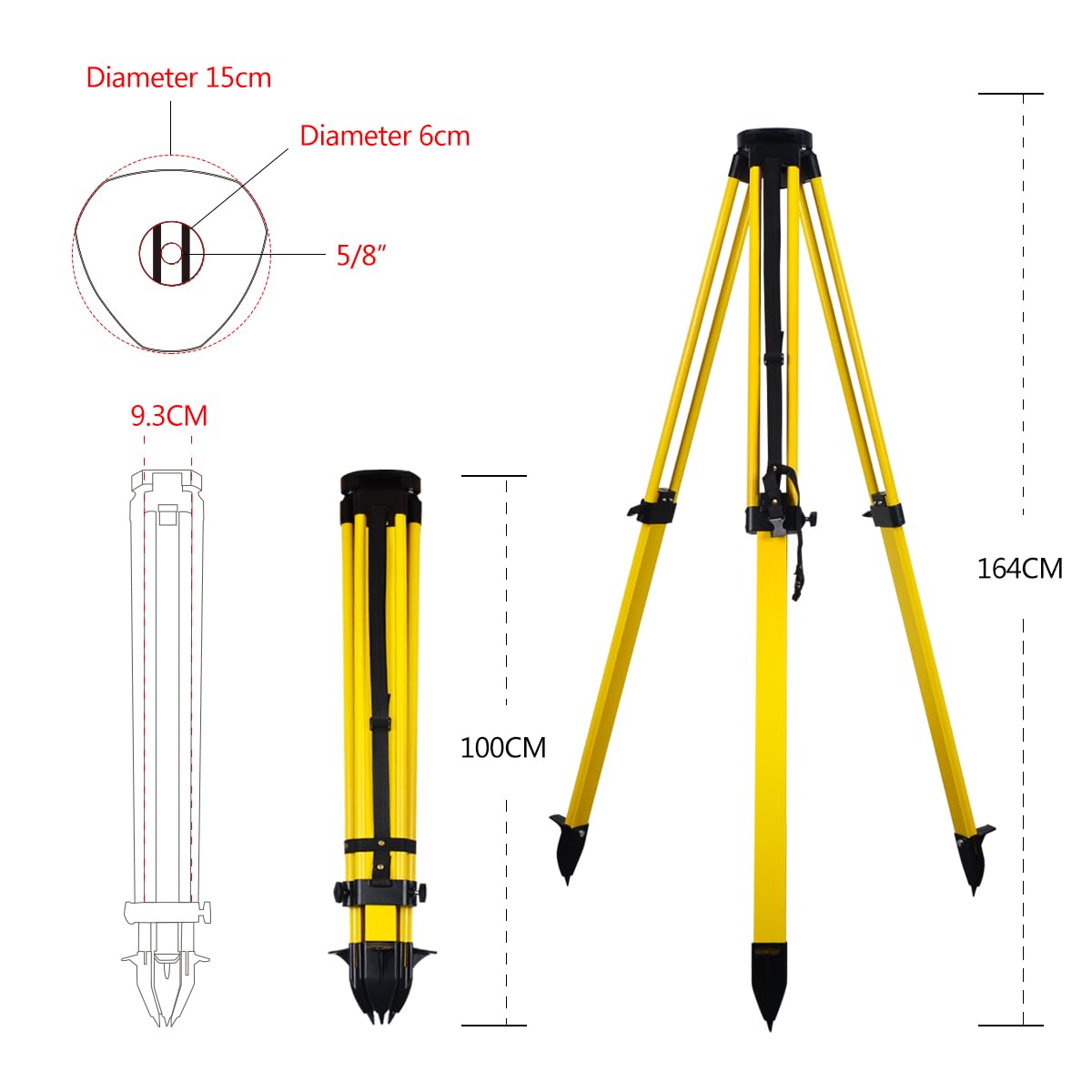 Takamine Trípode telescópico de pierna, trípode de aluminio resistente para topografía de construcción con cabeza plana de 11 hilos de 5/8 pulgadas para estación total, teodolito, nivel