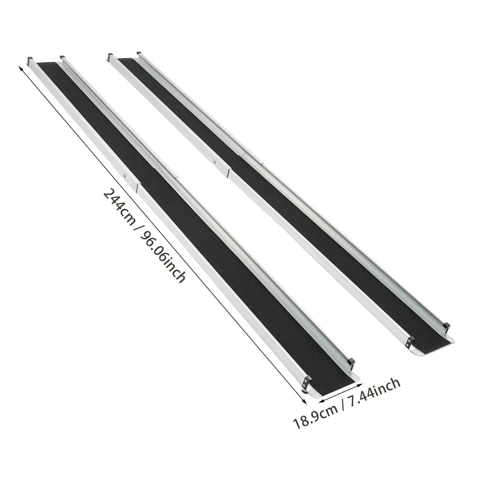 Rampa para silla de ruedas (2 unidades, 244 cm, aluminio, con bolsa de almacenamiento, rampas telescópicas ajustables, hasta 300 kg), color plateado