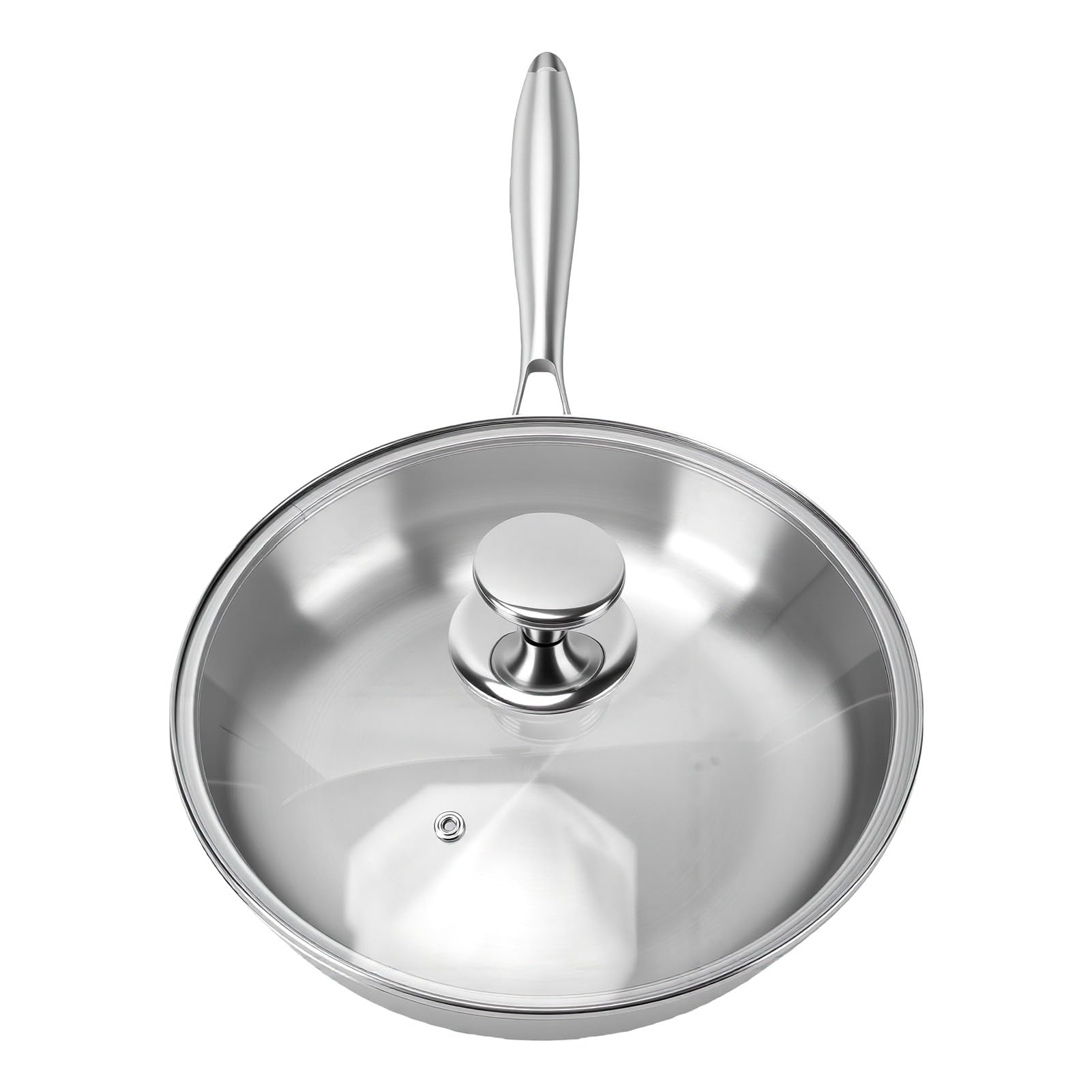 ASHATA Sartén de Acero Inoxidable 28cm 3 Capas Fondo Plano Wok