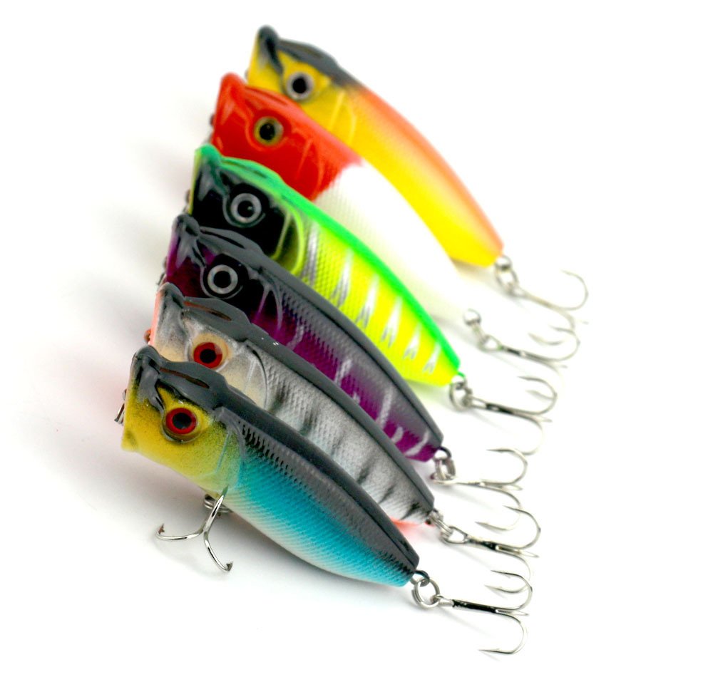 6 pcs Popper flottant Leurre de 11,8 G6.5 cm artificielle Leurres de pêche kit 3d Pêche Yeux Popper Crankbait Vibe NE coule pour Leurre basse truite Doré Jaune Redfishsurface Topwater dur