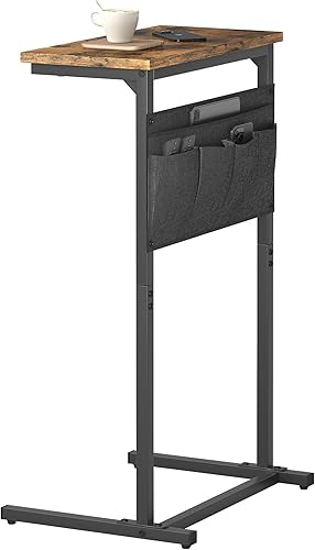 Mesa auxiliar en forma de C, mesa auxiliar para sofá, bandeja de TV pequeña, mesa de sofá con bolsa de almacenamiento para espacio pequeño, sala de