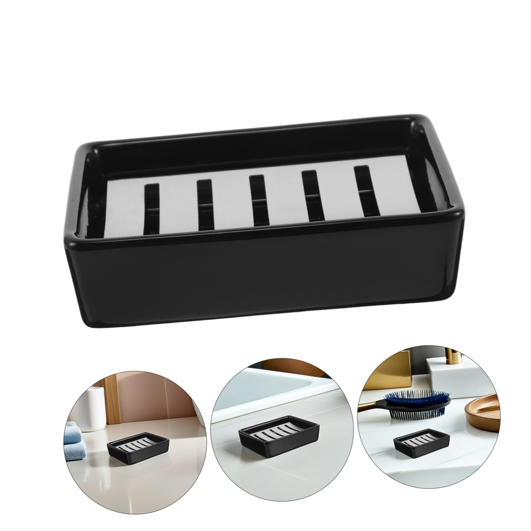 Jabonera de Baño Rectangular de Doble Capa Drenaje, de Cerámica y Acero Inoxidable para Jabón, Diseño Elegante y Autocontenida
