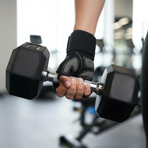 Miniatura 6 de Guantes de entrenamiento para hombres y mujeres, transpirables, sin dedos, con soporte para muñeca, protección completa de la palma y agarre extra