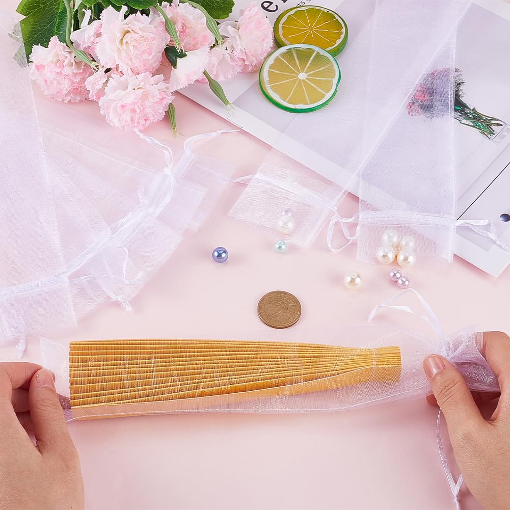 GORGECRAFT 100Pcs Sheer Organza Bags 24 x 6cm Drawstring Jewelry Sheer Mesh Bags Folding Hand Fan Pouch Holder Pocket for Candy Pens Flowers Storage Gifts Party Favor Festival Christmas - Image 3