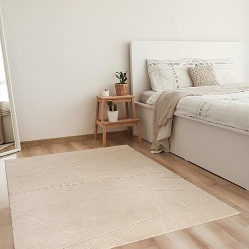 Alfombra moderna ultra suave de pelo corto, ligera y con base antideslizante. Lavable en la lavadora. Plegable, flexible y fácil de almacenar. Ideal para salón y dormitorio STORESDECO Beige 140x200 cm