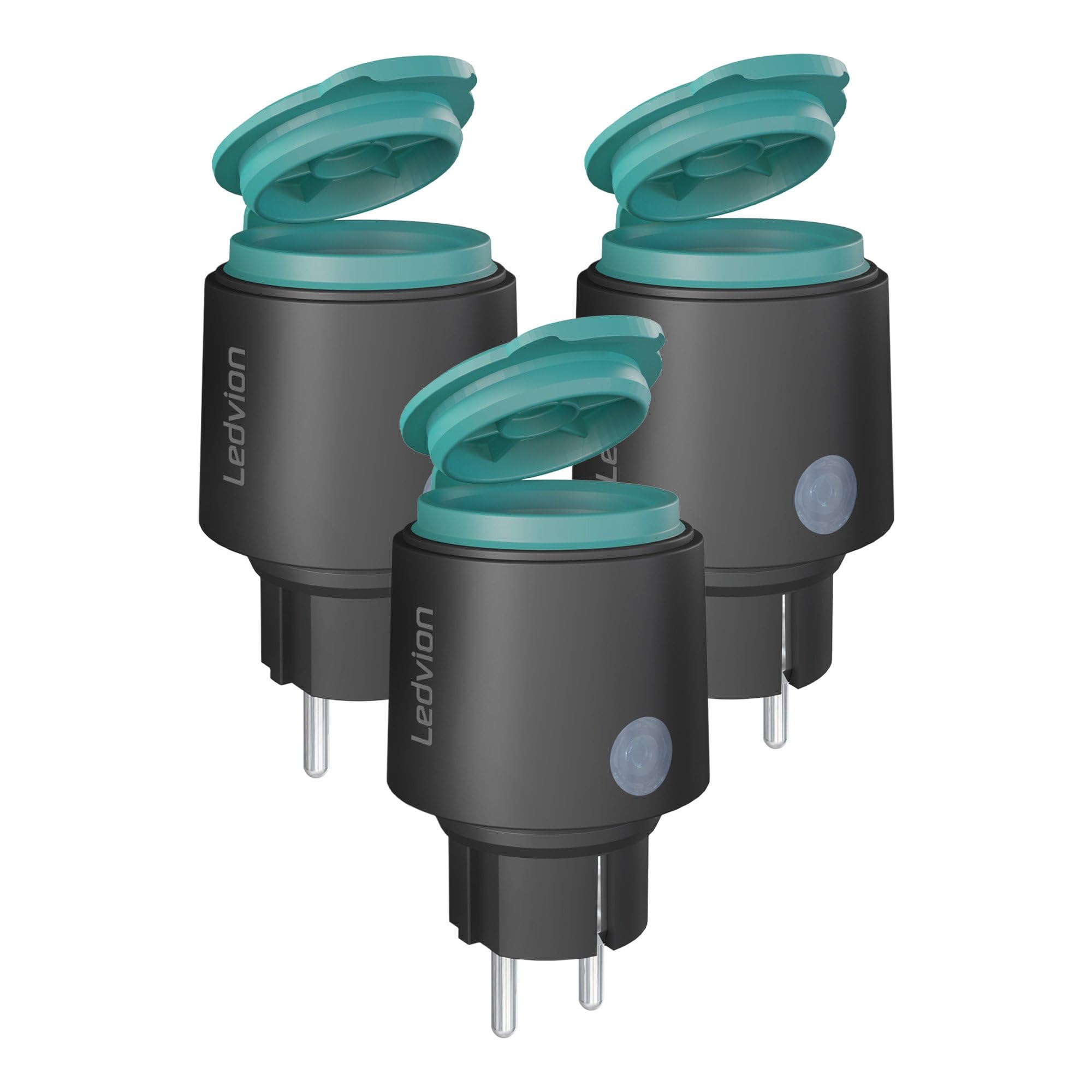 Ledvion - 3x Enchufe Inteligente Exterior, Alcance 50m, Enchufe WiFi con Medidor de Energía WiFi Integrado, IP44, Control por Voz/Calex Smart App