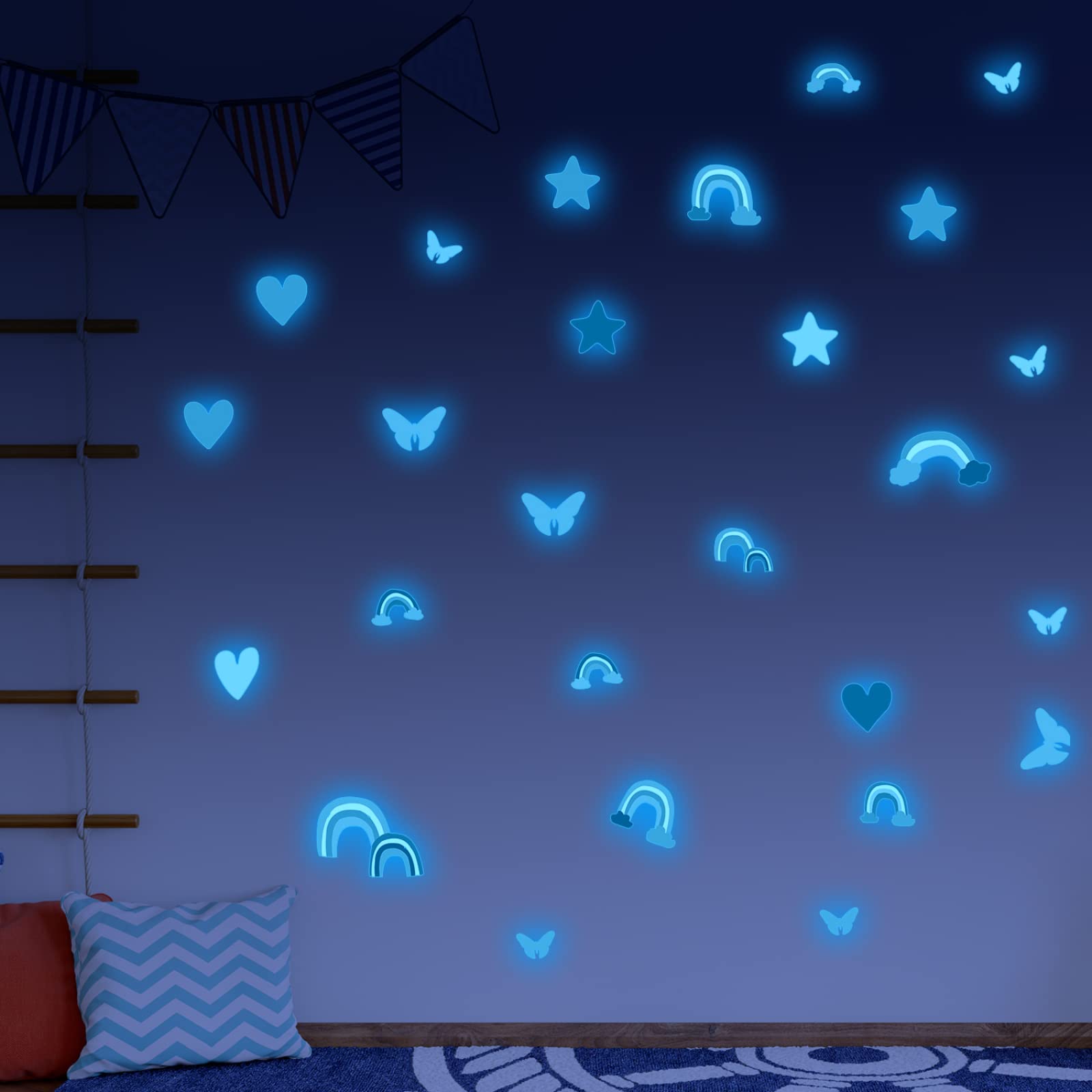 Adesivi Murali Farfalla Arcobaleno Viola Adesivi da Parete Stelle Fluorescenti Adesive Soffitto Adesivi Murali Bambini Stelline Luminose per Cameretta Soggiorno Decorazioni 4 Pezzi
