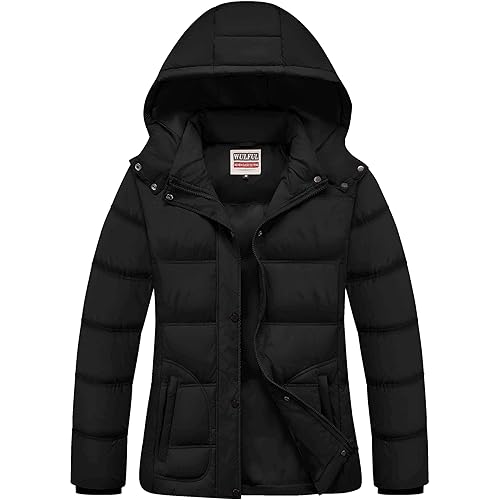 WULFUL Women's Winter Coats Lightweight Warm Thicken Puffer Jacket Waterproof Quilted Winter Jacket with Removable Hood