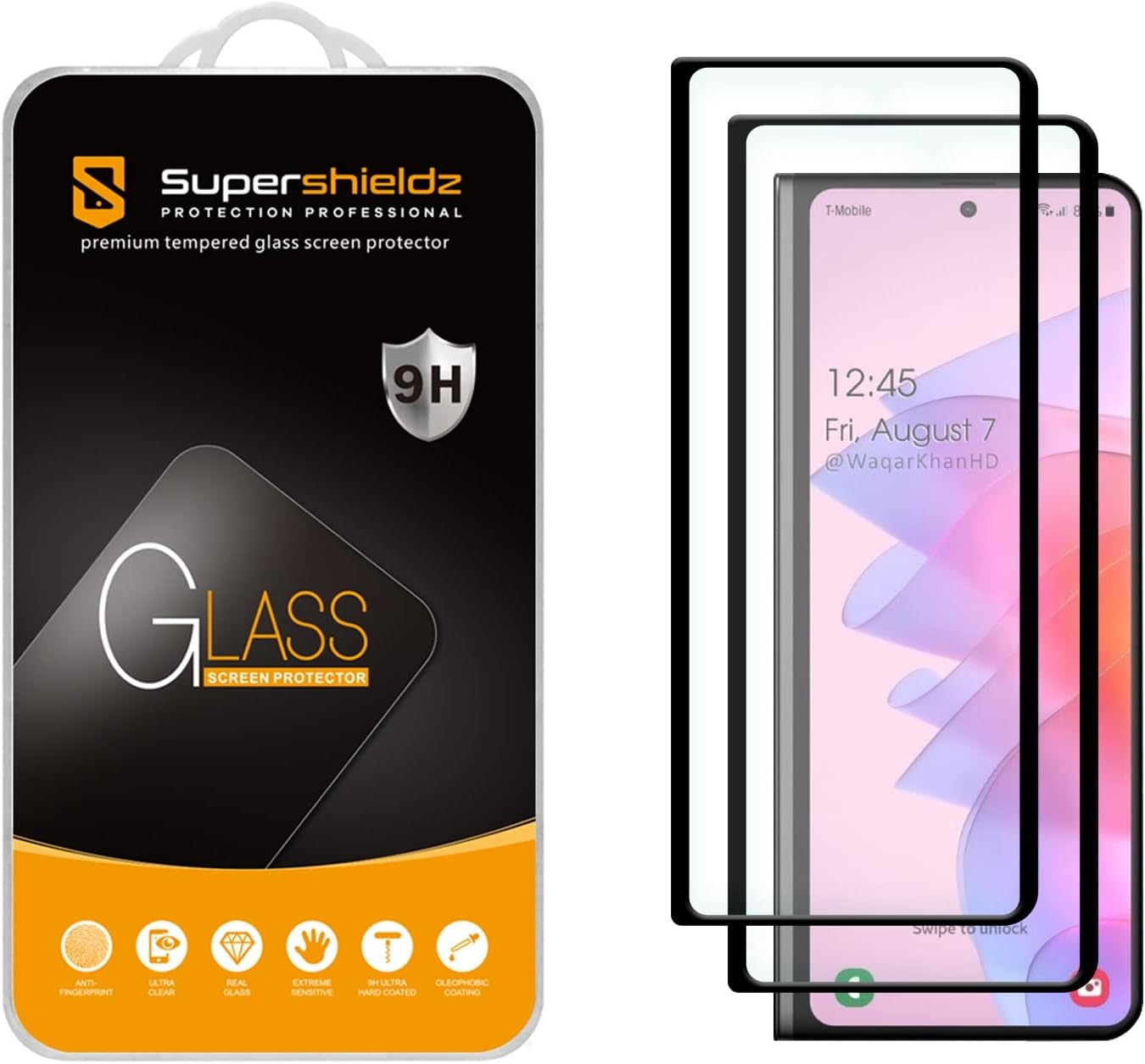 Supershieldz (2 Pack) Designed for Samsung Galaxy Z Fold 4 5G (Front Screen Only) Tempered Glass Screen Protector, Anti Scratch, Bubble Free (Black)