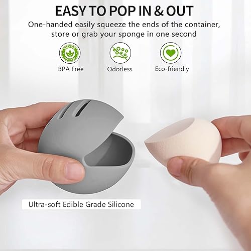 Miniatura 9 de Fauxomor Soporte para esponja de maquillaje 2 piezas de silicona transpirable de doble cara para viajes esponja de maquillaje inastillable para