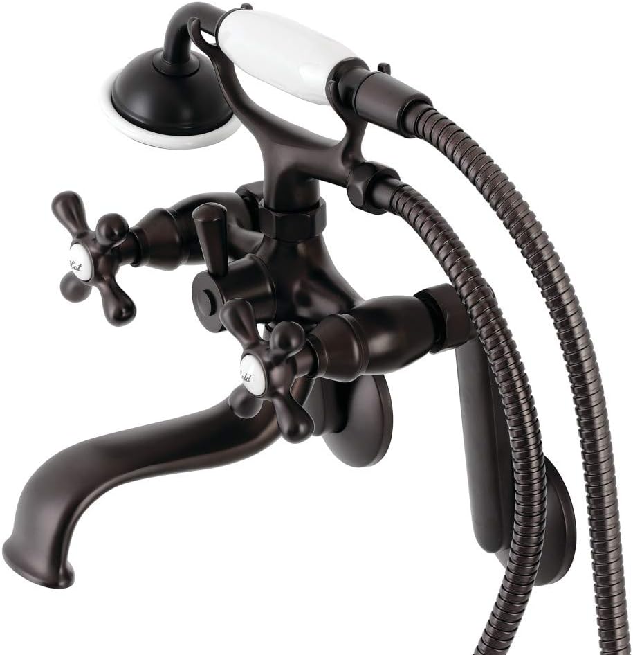 Kingston Brass KS229ORB Kingston Wall Mount Clawfoot Tub Faucet with Hand Shower, Oil Rubbed Bronze