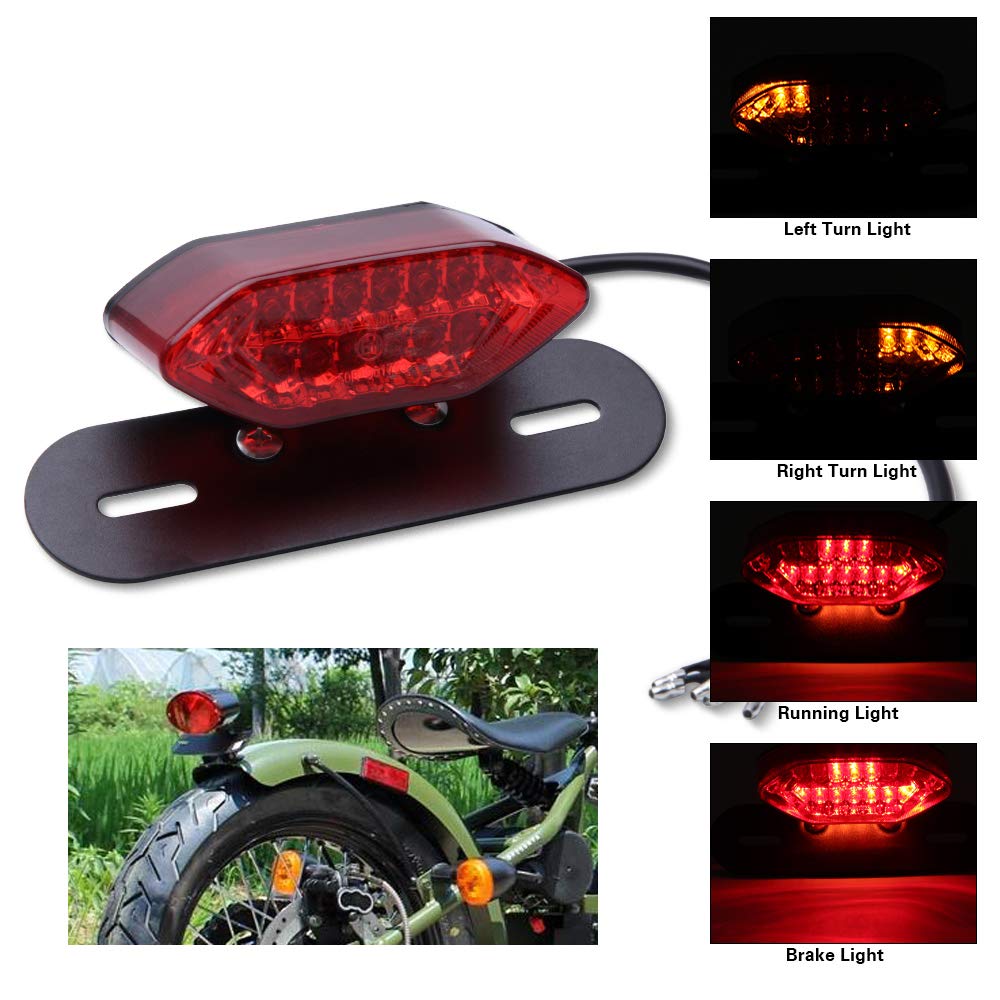 DREAMIZER Motorcycle Tail Light Integrated Running Lamp Brake&Turn Signal Light with License Plate Bracket Compatible With Motorcycle Street Bike Cruiser Chopper And More