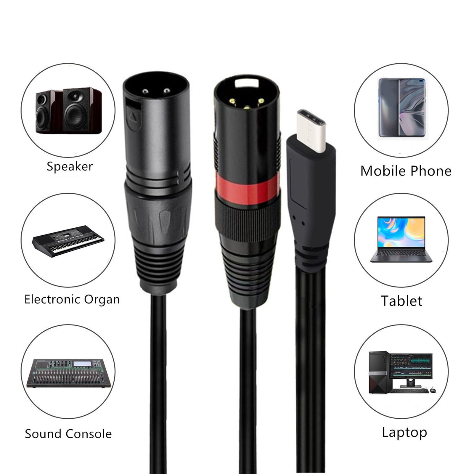 Jectse Kabel Męski USB C do XLR, 6,6 Stóp Y Dual XLR Męski Przewód dla Telefonów, Tabletek, Laptopów do Mikserów, Wzmacniaczy, Aktywnych Głośników