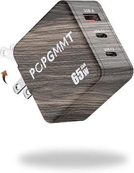 65W Charger Type-C PD Fast Charger Ultra Lightweight   Ultra Compact   PSE Certified   Foldable Plug Capable of Simultaneously Charging 3 Devices with PD Support, USB-C x 2 and USB A Ports, GaN