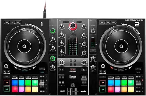 Miniatura 2 de Hercules DJControl Inpulse 500 MK2 | Paquete de controlador DJ de 2 canales con estuche, cable de distribución TRS a RCA y paño de pulido Austin