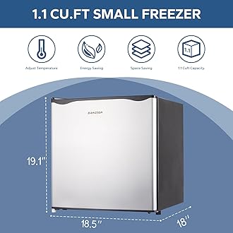 BANGSON Mini Freezer, 1.1 Cu.ft Upright Freezer With Removable Shelf, Single Reversible Door, Compact for Home, Kitchen, Office, Apartment (Silver)