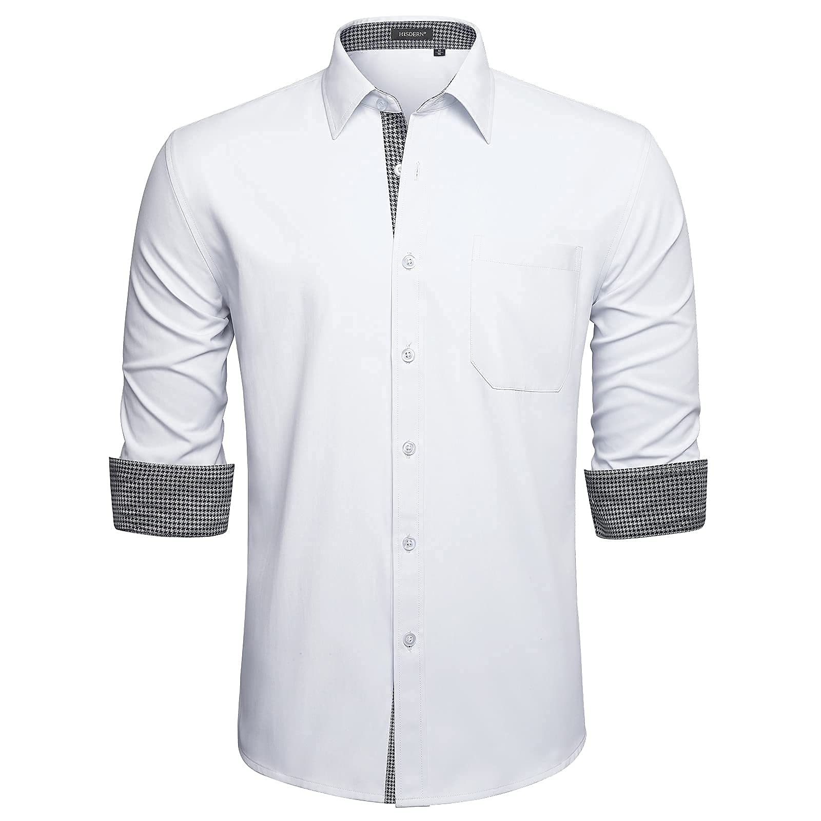 HISDERN Camisa Manga Larg para Hombre de Negocios de Corte Regular con Botones Camisas de Vestir con Bolsillo