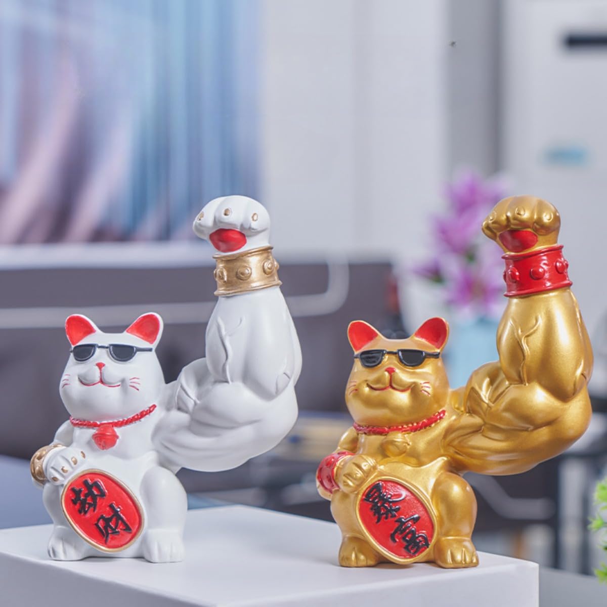 ゴールド 招き猫 サングラス付き 招財 筋肉 Amazon.co.jp: 筋肉招き猫 ラッキー猫 樹脂装飾 サングラス 個性的