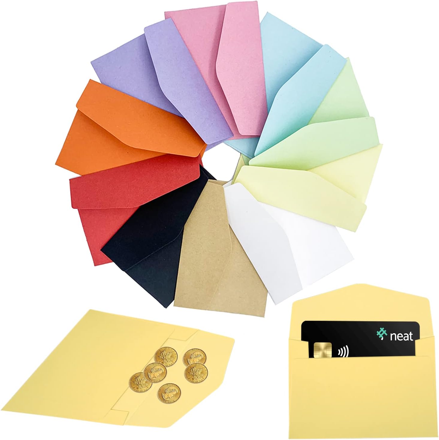 10 * 7cm Colored Coin and Small Envelopes，50 Pcs Yellow Envelopes Gift