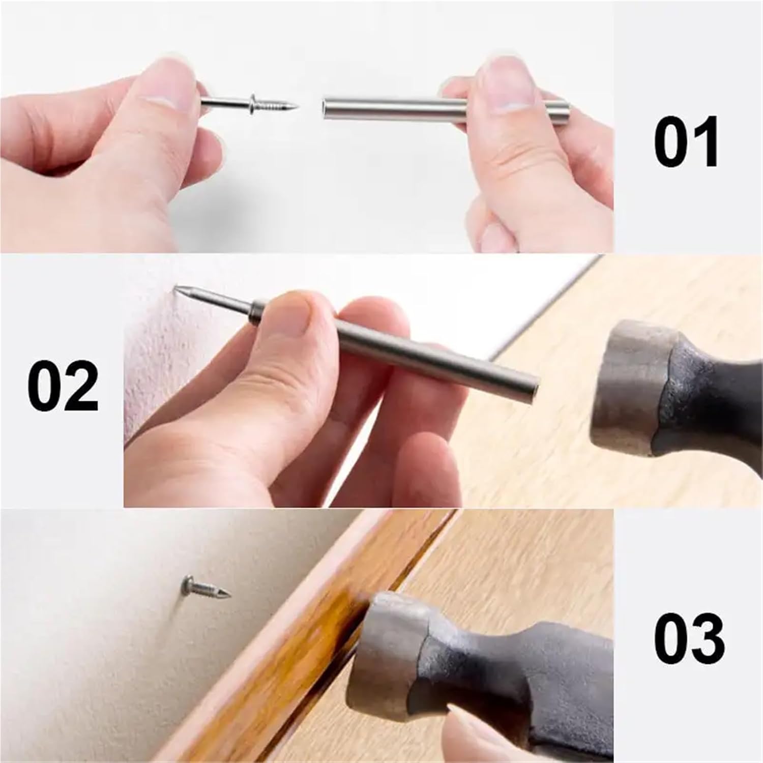 Double Sided Nails 300/500/700Pcs Double-headed Skirting Board Seam Nails Decorative Detail Beautification Fixing +3/5/7PcsTool For Solid Wood Trim(700pcs)