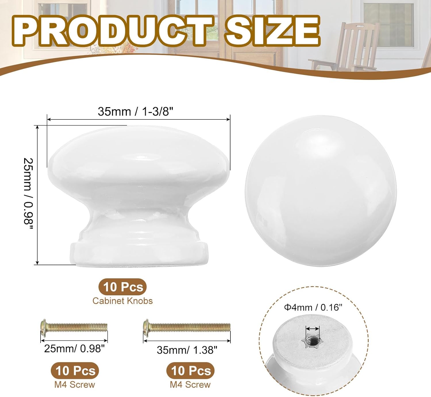PATIKIL 1-3/8 Inch Round White Wood Cabinet Knobs, 10 Pcs x Knob with Screws
