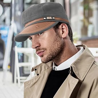 Flat Top Cap for Men Soft Cotton Adjustable Military