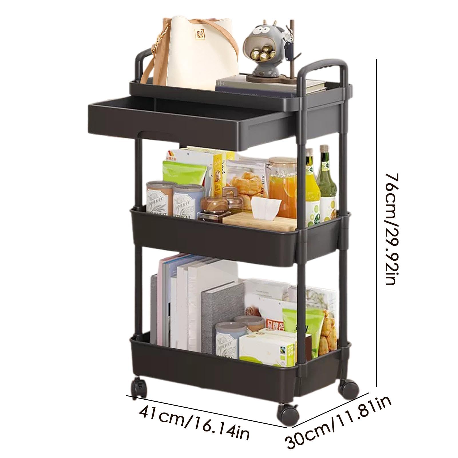 Carrello portaoggetti a 3 ripiani con ruote, carrello organizer per un