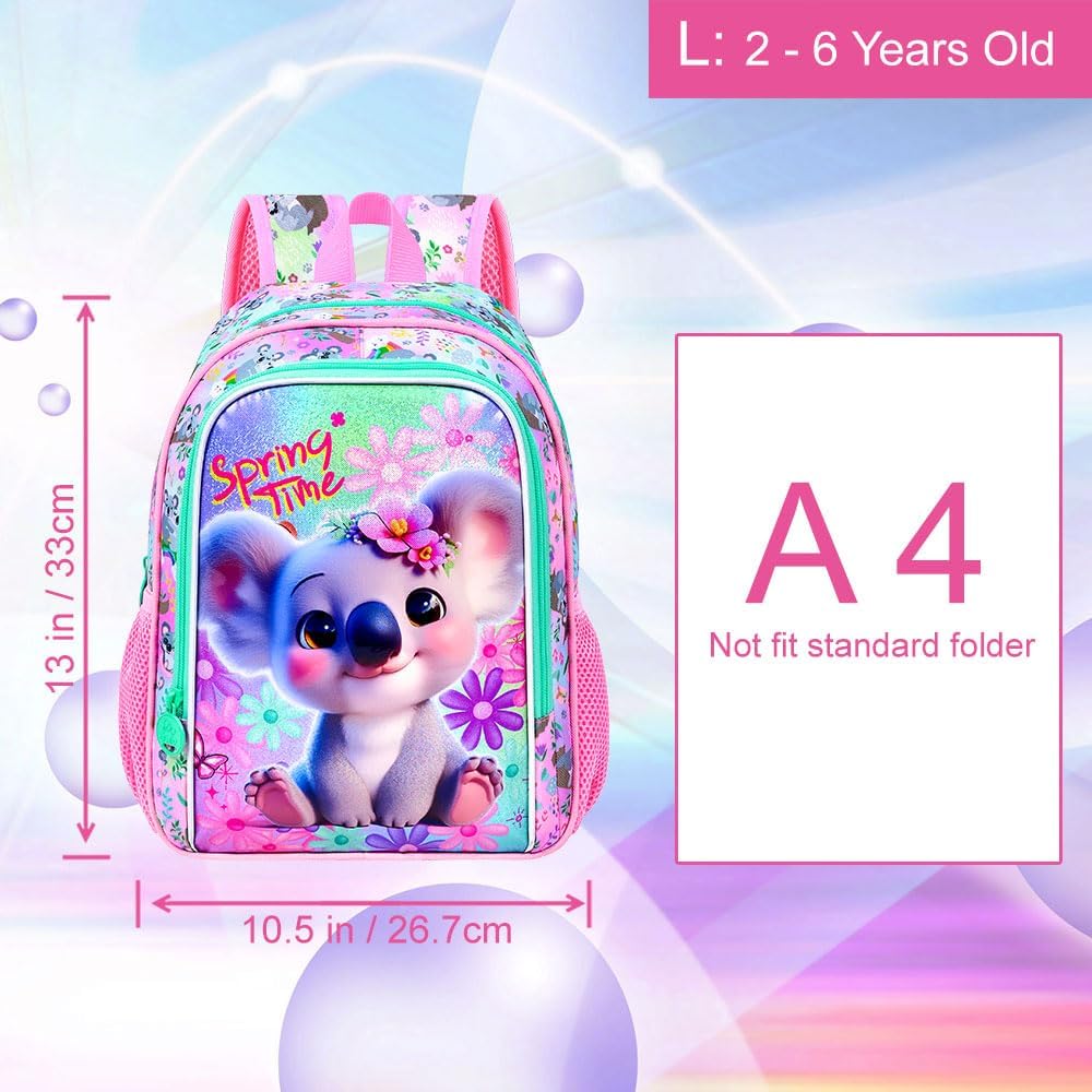 Girls Toddler Koala Backpack, Water Resistant Kindergarten Bookbag, 13" Preschool Backpacks for Toddler - Koala Pink - Image 4