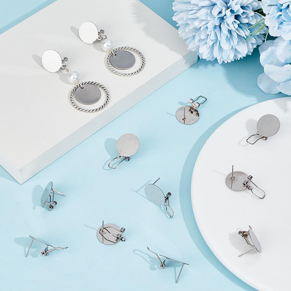 1 Box 10Pcs Round Earring Posts Blank Silver Clip Earring Findings French Stud Earrings with Loop Stainless Steel Fingernail Earring Post Clips for Jewelry Making Supplies DIY Dangle Earrings image 3