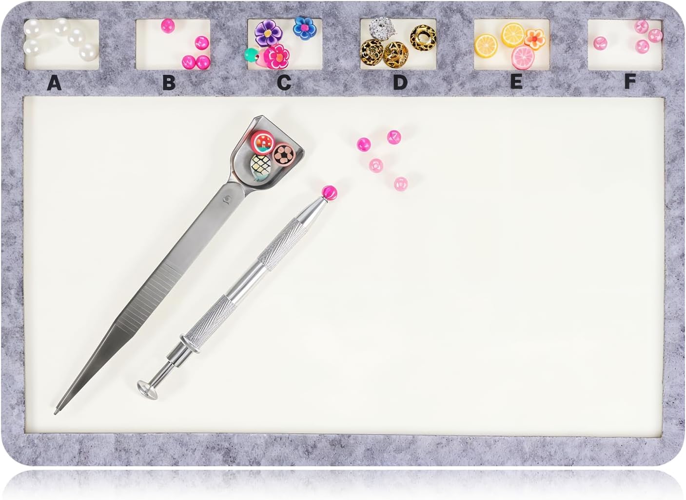 Rectangle Felt Beading Mat 3 Pcs Set Handy Tweezers with Scoop Jewelry Grabber and Individual Grids Felt Beads Design Boards Surface Flocking with Beads Tray Bead Pads for Jewelry Making Art Crafts