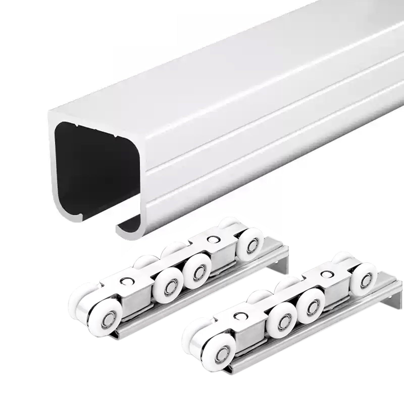 Sliding Door kit Track Rail Pocket Door Track and Rollers, Aluminum Barn Door Hardware Kit 24ft 20ft 18ft 16ft 12ft 10ft 8ft 6ft 4ft 2ft, Heavy Duty Sliding Door Rail Set(Silver,8ft/243.8cm)
