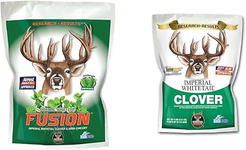 Whitetail Institute FUSION - Semilla de parcela de comida para ciervos, 9.25 libras (1.5 acres) y semillas de parcela de trébol imperial (siembra de