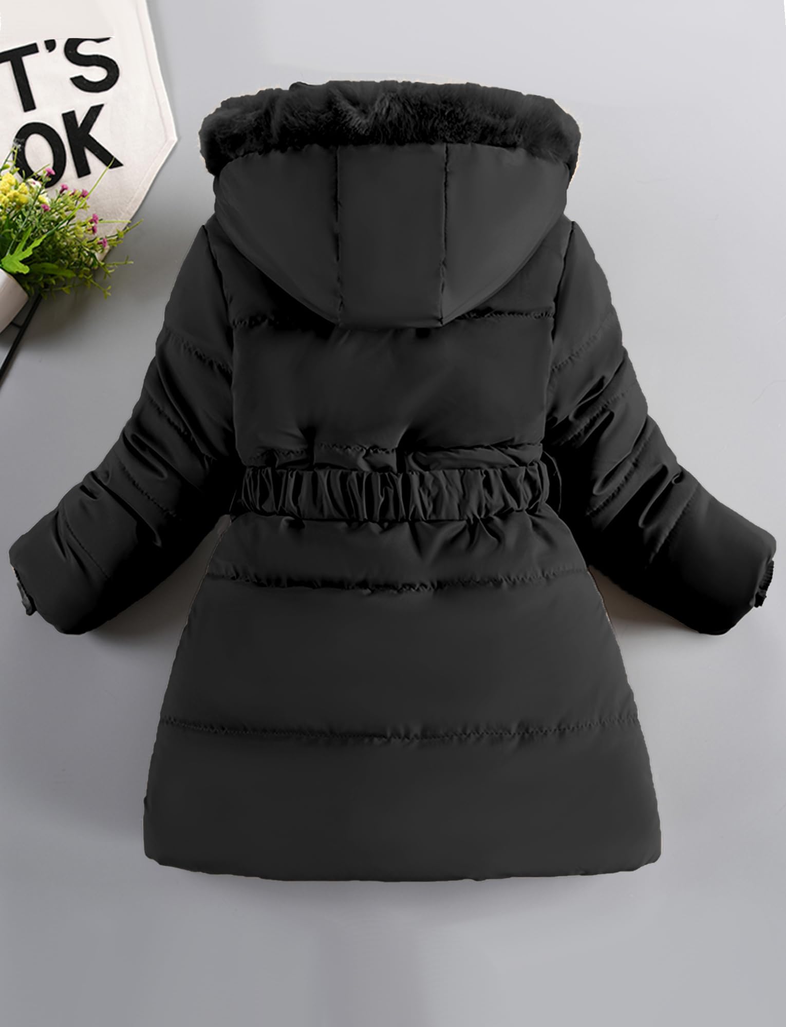 Happy Cherry Mädchen Wintermantel mit Taille Gürtel und Taschen Mitte Lange Warme Jacke mit Kapuze