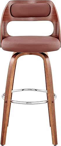 Miniatura 79 de Armen Living Jayden - Taburete de bar moderno giratorio de piel sintética gris y madera de nogal de 26 pulgadas para encimera de isla de cocina