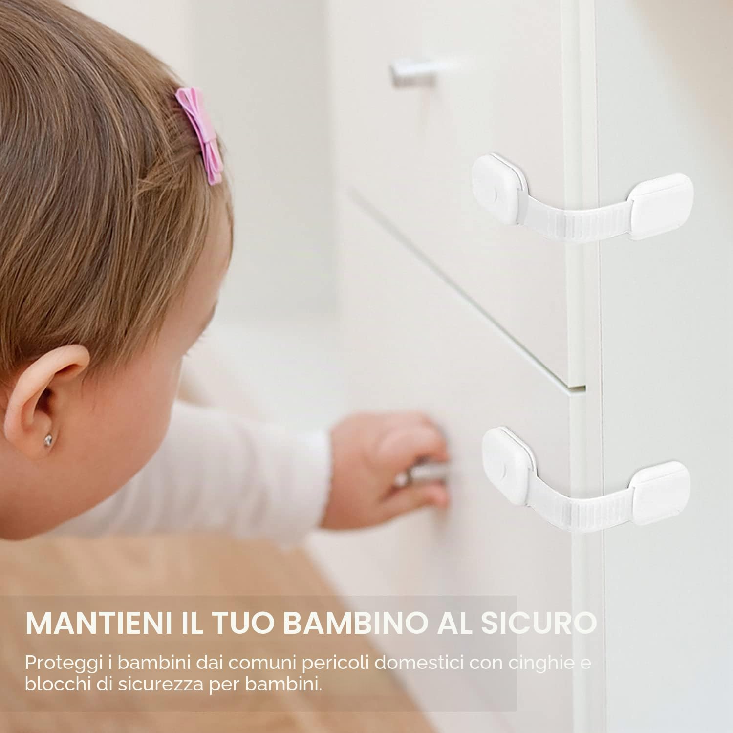 Kimsky Blocca Cassetti Bambini per Armadietto, Cassetto, Frigorifero, Sicurezza Senza Perforazione, Bianco