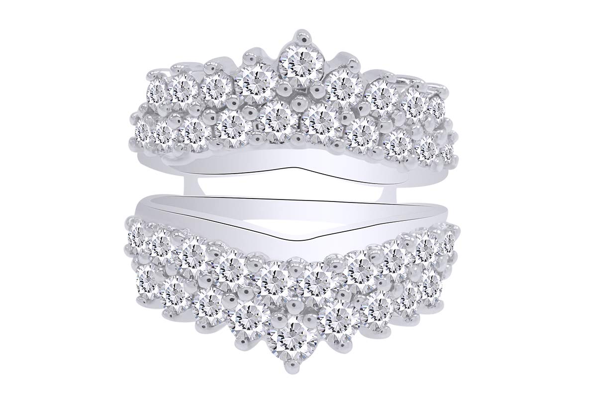 AFFY 2 Carat Double Row Solitaire Enhancer Guard Ring in 14k Gold Over Sterling Silver